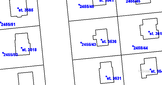 Parcela st. 2455/43 v KÚ Choceň, Katastrální mapa