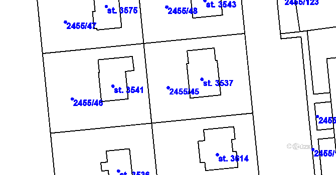 Parcela st. 2455/45 v KÚ Choceň, Katastrální mapa