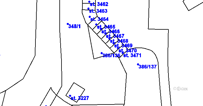 Parcela st. 386/136 v KÚ Choceň, Katastrální mapa