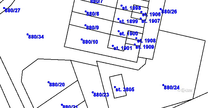 Parcela st. 880/33 v KÚ Choceň, Katastrální mapa