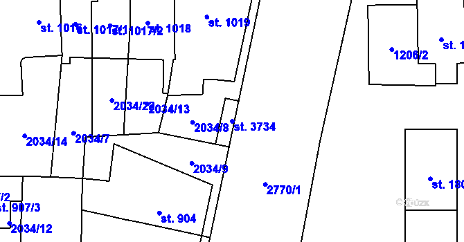 Parcela st. 3734 v KÚ Choceň, Katastrální mapa