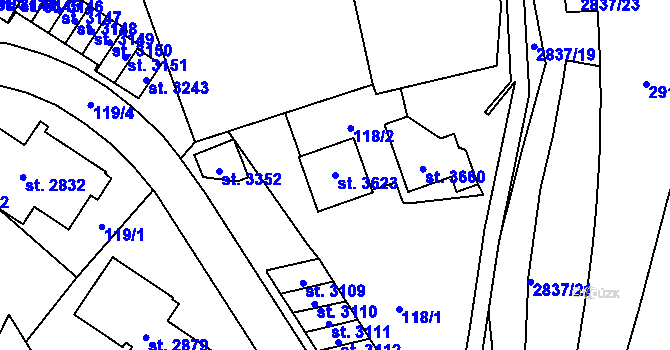 Parcela st. 3623 v KÚ Choceň, Katastrální mapa