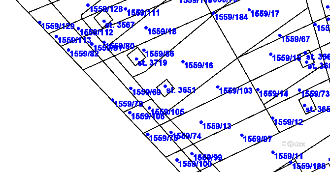 Parcela st. 3651 v KÚ Choceň, Katastrální mapa