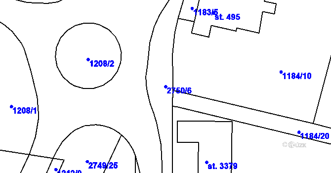 Parcela st. 2750/6 v KÚ Choceň, Katastrální mapa