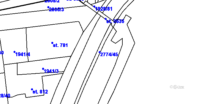 Parcela st. 2774/45 v KÚ Choceň, Katastrální mapa