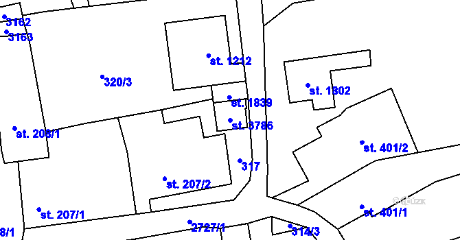 Parcela st. 3786 v KÚ Choceň, Katastrální mapa