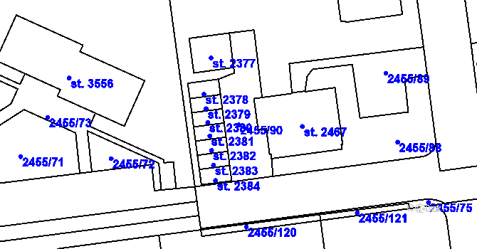 Parcela st. 2455/90 v KÚ Choceň, Katastrální mapa