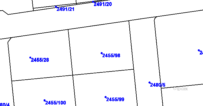 Parcela st. 2455/98 v KÚ Choceň, Katastrální mapa