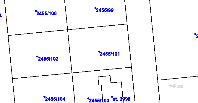 Parcela st. 2455/101 v KÚ Choceň, Katastrální mapa