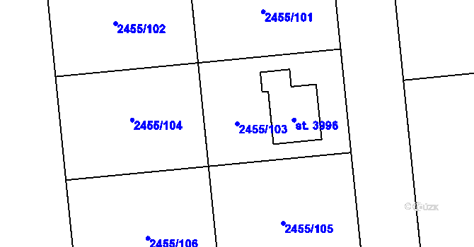 Parcela st. 2455/103 v KÚ Choceň, Katastrální mapa