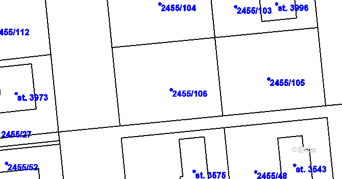 Parcela st. 2455/106 v KÚ Choceň, Katastrální mapa