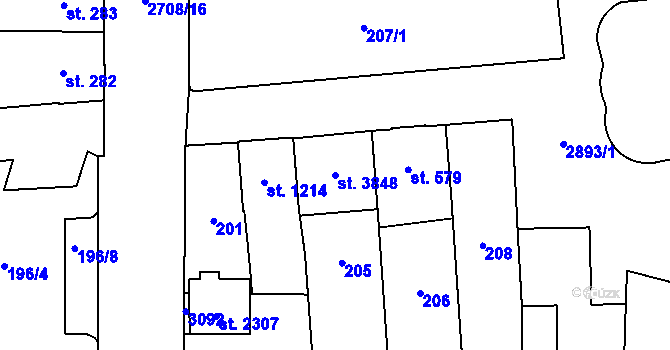 Parcela st. 3848 v KÚ Choceň, Katastrální mapa