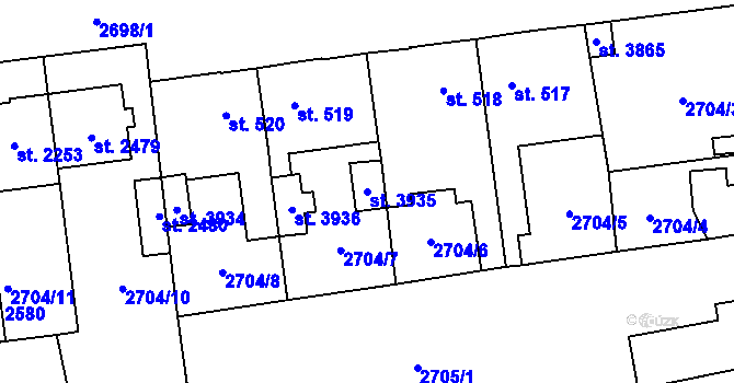 Parcela st. 3935 v KÚ Choceň, Katastrální mapa