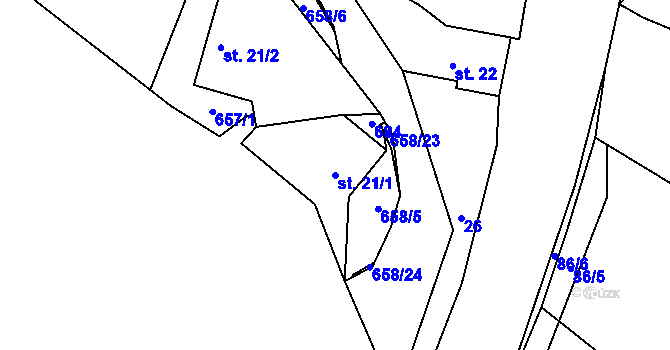 Parcela st. 21/1 v KÚ Chocenice, Katastrální mapa