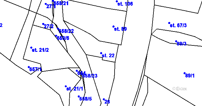 Parcela st. 22 v KÚ Chocenice, Katastrální mapa