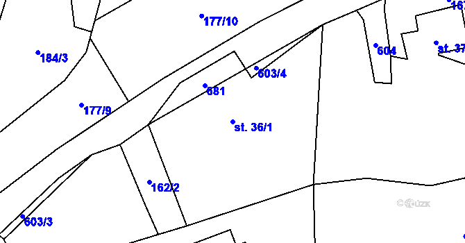 Parcela st. 36/1 v KÚ Chocenice, Katastrální mapa