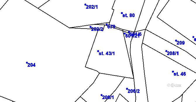 Parcela st. 43/1 v KÚ Chocenice, Katastrální mapa