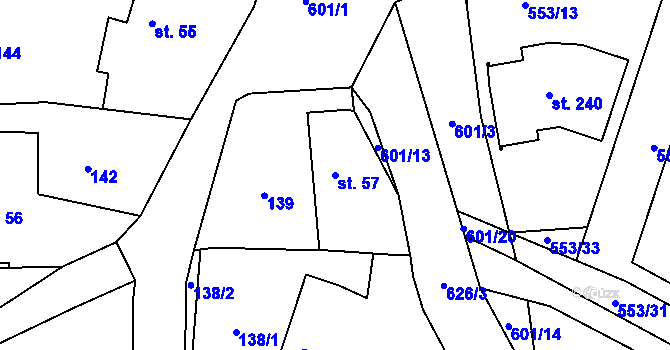 Parcela st. 57 v KÚ Chocenice, Katastrální mapa