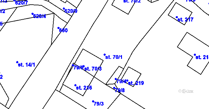 Parcela st. 70/1 v KÚ Chocenice, Katastrální mapa