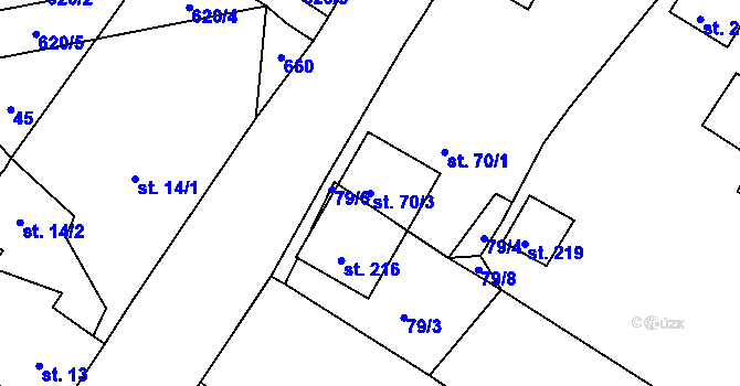 Parcela st. 70/3 v KÚ Chocenice, Katastrální mapa