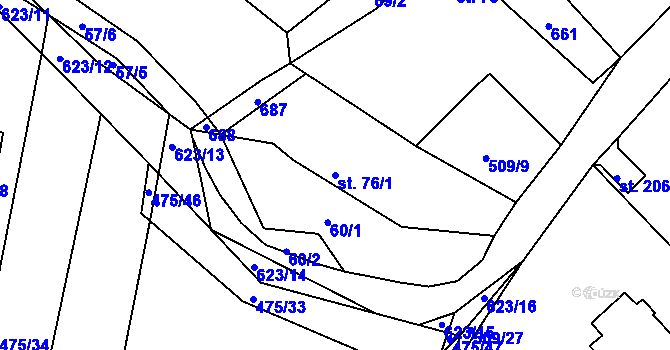 Parcela st. 76/1 v KÚ Chocenice, Katastrální mapa