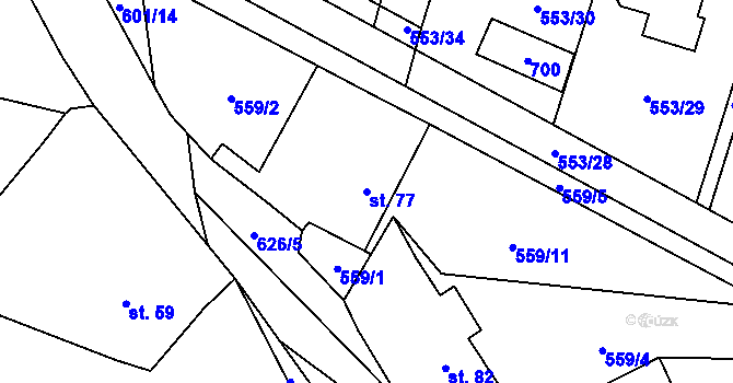 Parcela st. 77 v KÚ Chocenice, Katastrální mapa
