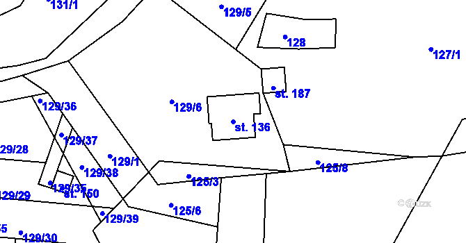 Parcela st. 136 v KÚ Chocenice, Katastrální mapa