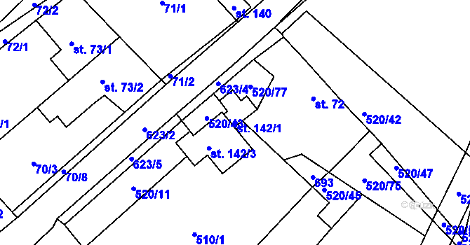 Parcela st. 142/1 v KÚ Chocenice, Katastrální mapa