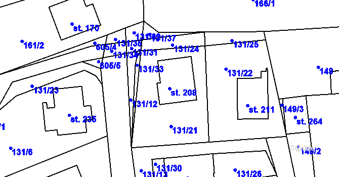 Parcela st. 208 v KÚ Chocenice, Katastrální mapa