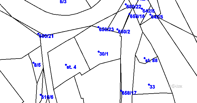 Parcela st. 30/1 v KÚ Chocenice, Katastrální mapa