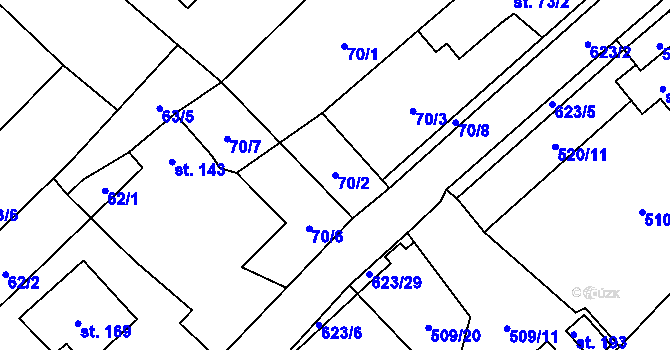 Parcela st. 70/2 v KÚ Chocenice, Katastrální mapa