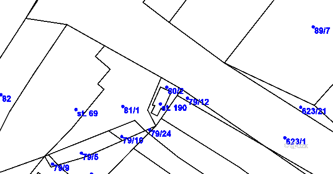 Parcela st. 80/2 v KÚ Chocenice, Katastrální mapa