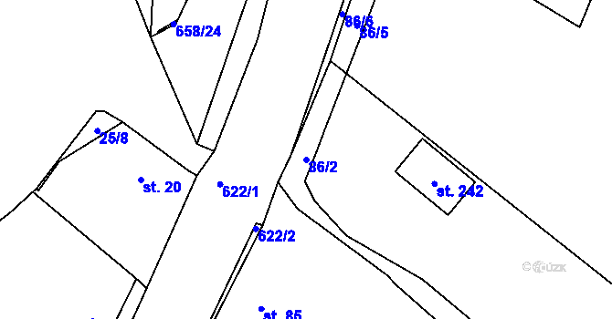 Parcela st. 86/2 v KÚ Chocenice, Katastrální mapa