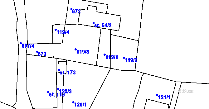 Parcela st. 119/1 v KÚ Chocenice, Katastrální mapa
