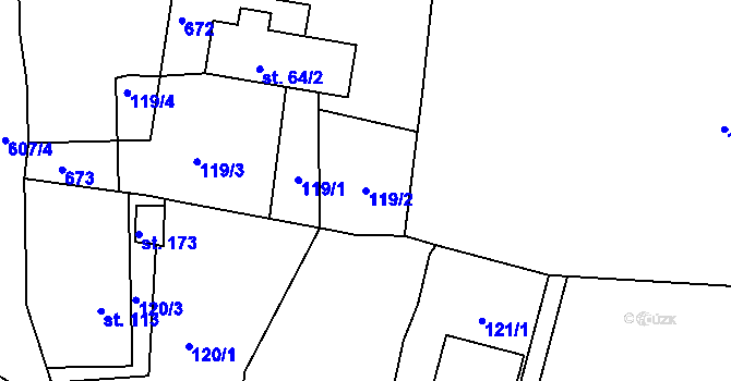 Parcela st. 119/2 v KÚ Chocenice, Katastrální mapa