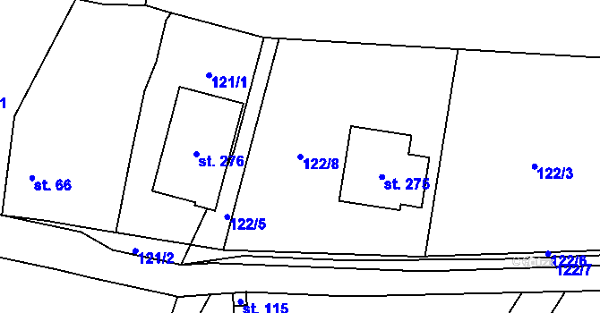 Parcela st. 122/8 v KÚ Chocenice, Katastrální mapa