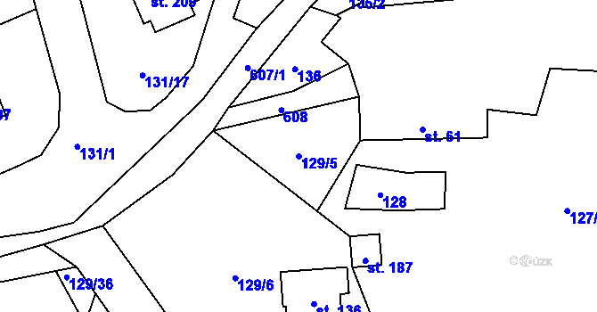 Parcela st. 129/5 v KÚ Chocenice, Katastrální mapa
