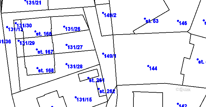 Parcela st. 149/1 v KÚ Chocenice, Katastrální mapa