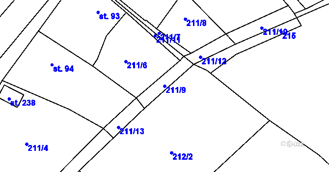 Parcela st. 211/9 v KÚ Chocenice, Katastrální mapa