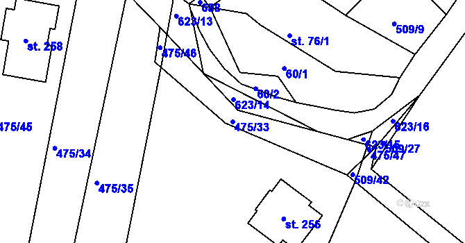 Parcela st. 475/33 v KÚ Chocenice, Katastrální mapa
