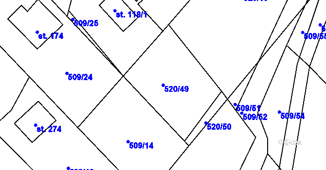 Parcela st. 520/49 v KÚ Chocenice, Katastrální mapa
