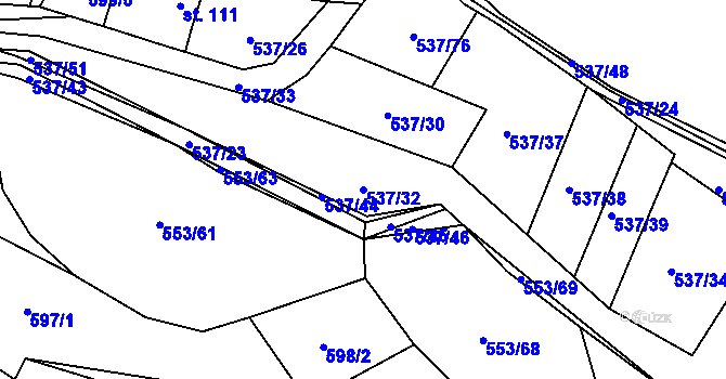 Parcela st. 537/32 v KÚ Chocenice, Katastrální mapa