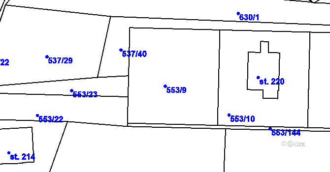 Parcela st. 553/9 v KÚ Chocenice, Katastrální mapa