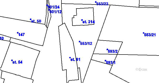 Parcela st. 553/12 v KÚ Chocenice, Katastrální mapa