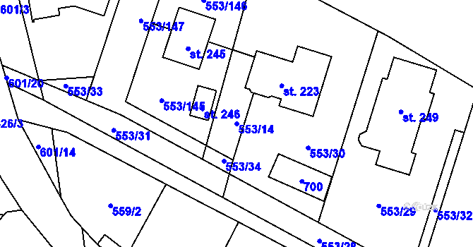 Parcela st. 553/14 v KÚ Chocenice, Katastrální mapa