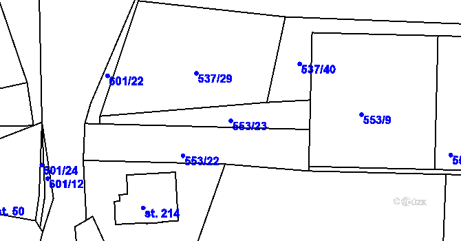 Parcela st. 553/23 v KÚ Chocenice, Katastrální mapa