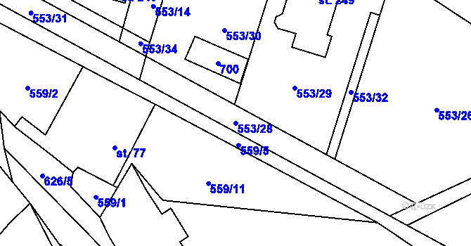 Parcela st. 553/28 v KÚ Chocenice, Katastrální mapa