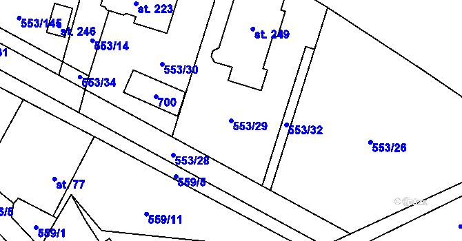 Parcela st. 553/29 v KÚ Chocenice, Katastrální mapa