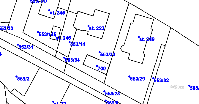 Parcela st. 553/30 v KÚ Chocenice, Katastrální mapa