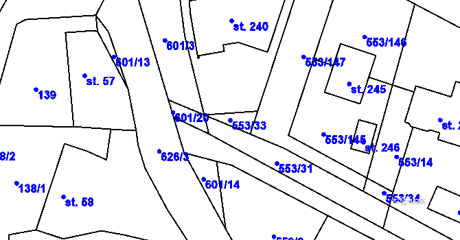 Parcela st. 553/33 v KÚ Chocenice, Katastrální mapa